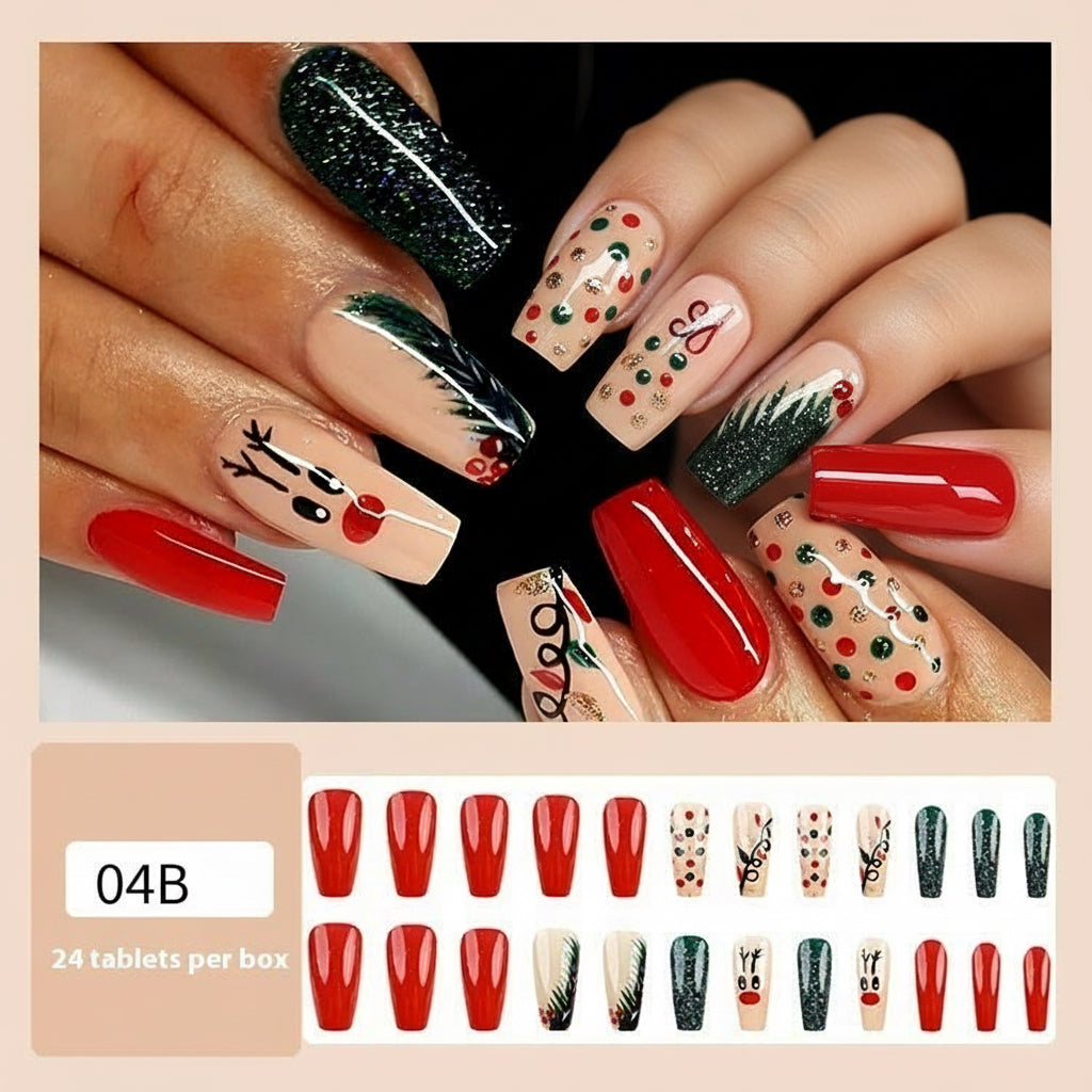 Christmas/Holiday Luxury Nails, 24pc Salon Set | Hand-Designed, Durable, Reusable, Non-Damaging
