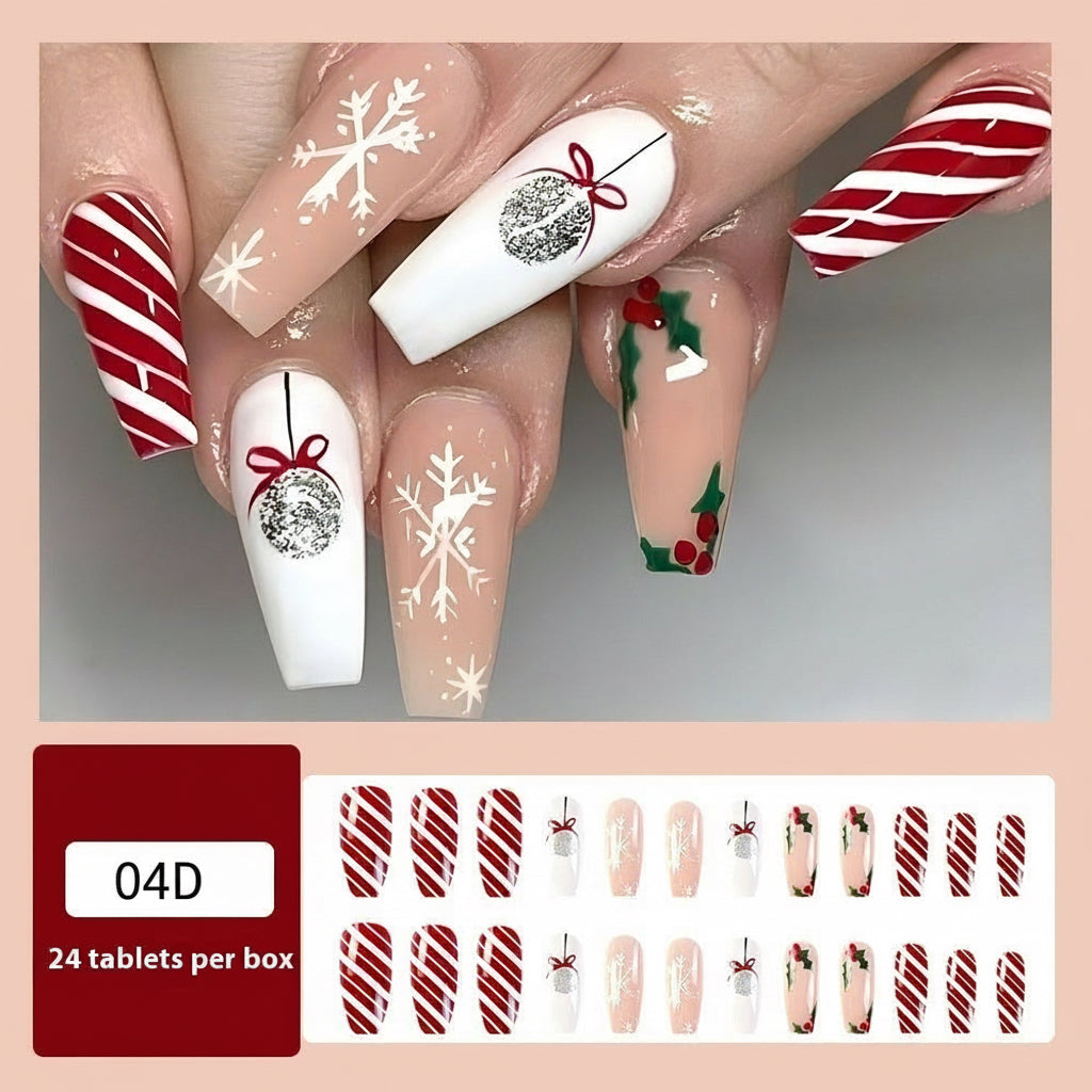 Christmas/Holiday Luxury Nails, 24pc Salon Set | Hand-Designed, Durable, Reusable, Non-Damaging