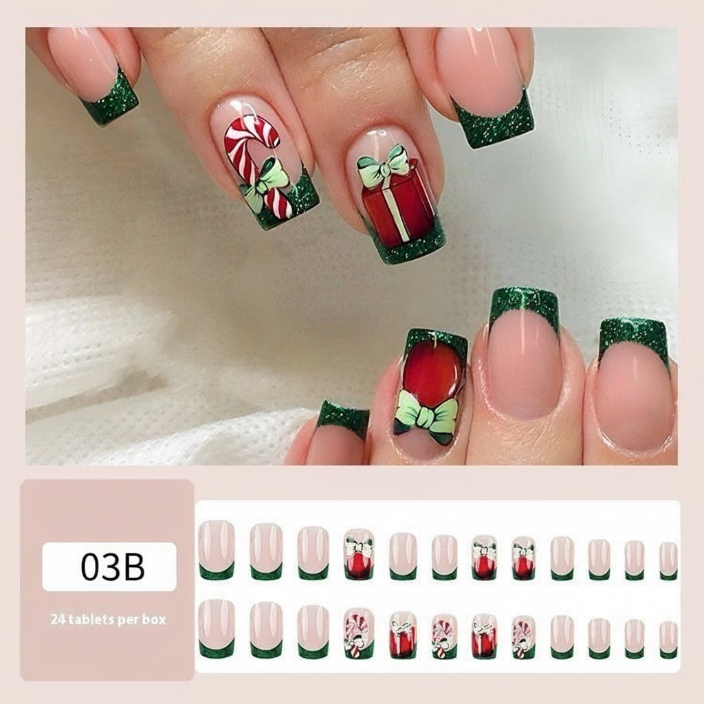Christmas/Holiday Luxury Nails, 24pc Salon Set | Hand-Designed, Durable, Reusable, Non-Damaging