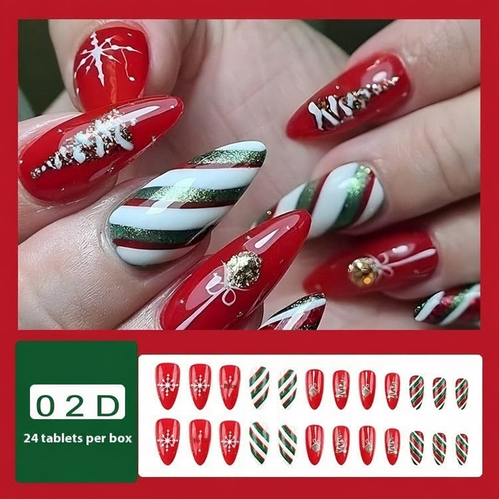 Christmas/Holiday Luxury Nails, 24pc Salon Set | Hand-Designed, Durable, Reusable, Non-Damaging