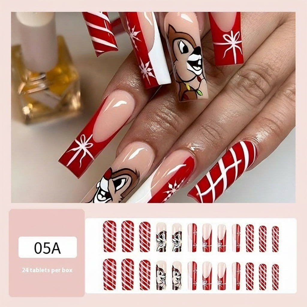 Christmas/Holiday Luxury Nails, 24pc Salon Set | Hand-Designed, Durable, Reusable, Non-Damaging