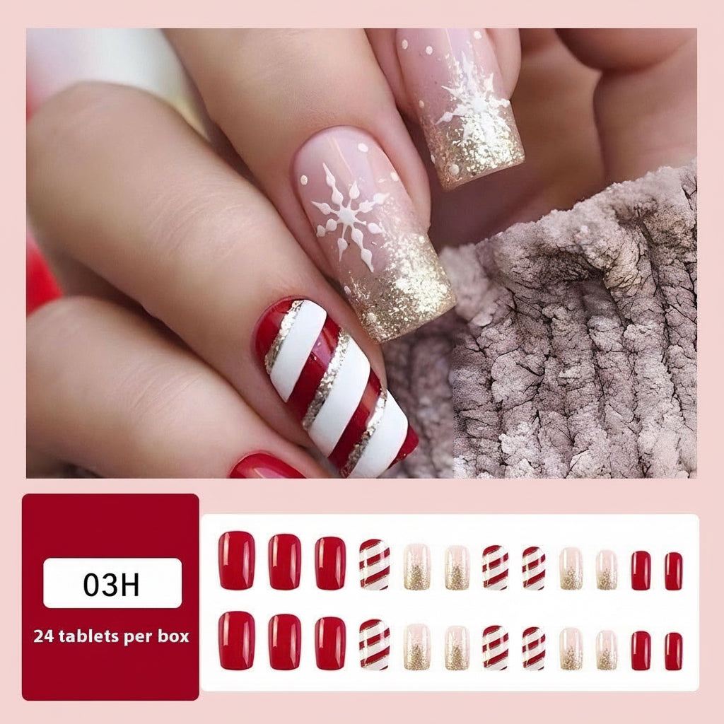 Christmas/Holiday Luxury Nails, 24pc Salon Set | Hand-Designed, Durable, Reusable, Non-Damaging