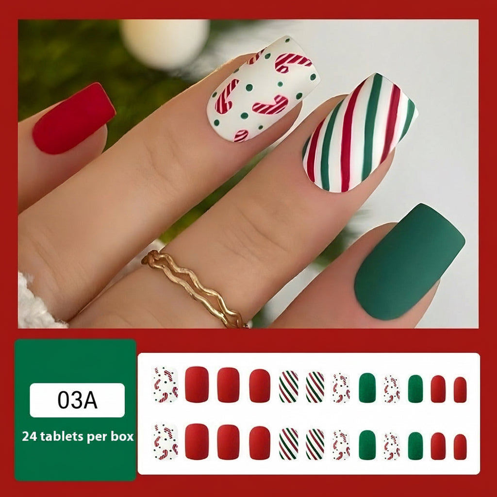 Christmas/Holiday Luxury Nails, 24pc Salon Set | Hand-Designed, Durable, Reusable, Non-Damaging