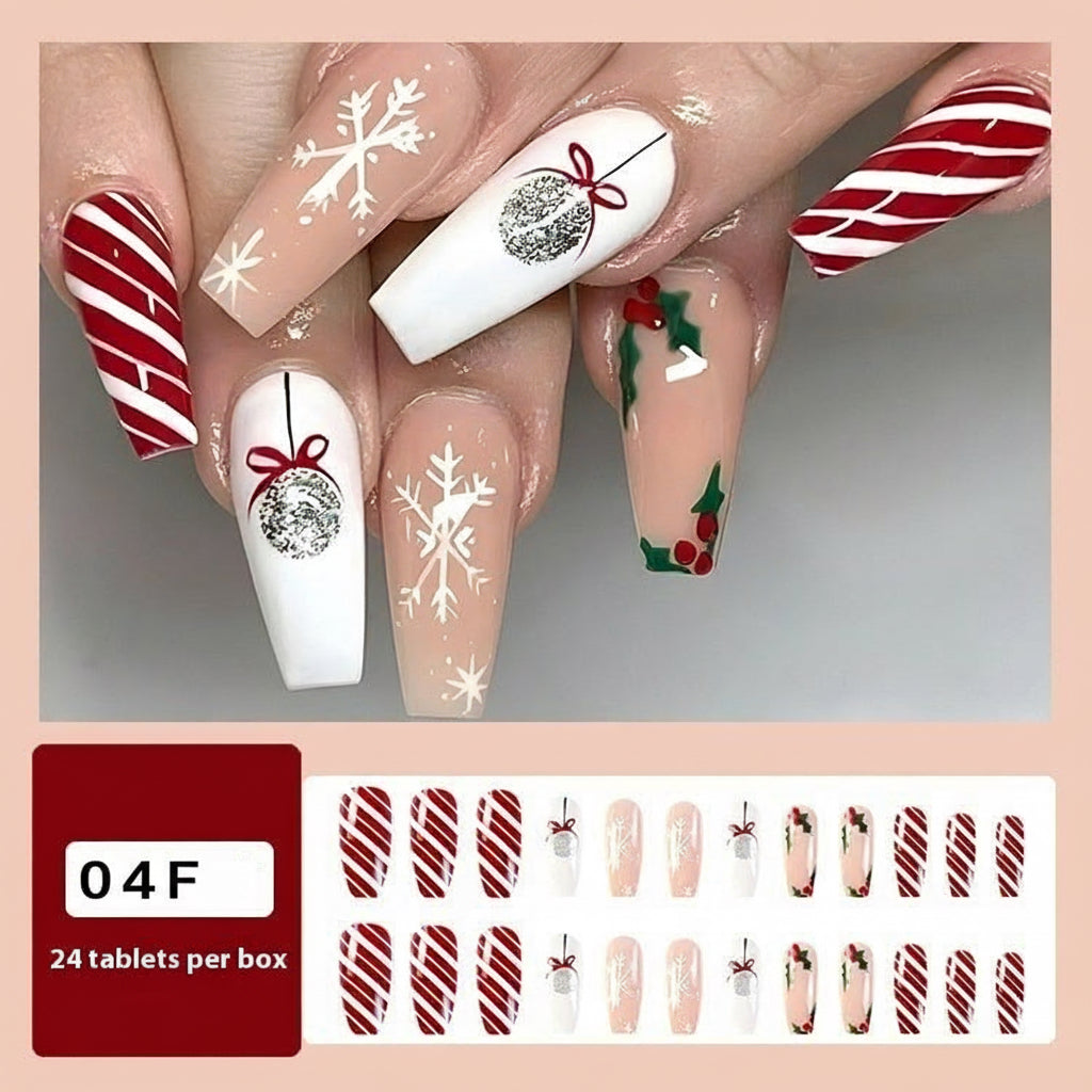 Christmas/Holiday Luxury Nails, 24pc Salon Set | Hand-Designed, Durable, Reusable, Non-Damaging