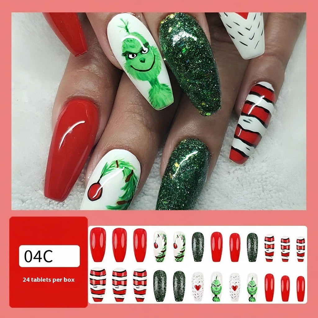 Christmas/Holiday Luxury Nails, 24pc Salon Set | Hand-Designed, Durable, Reusable, Non-Damaging