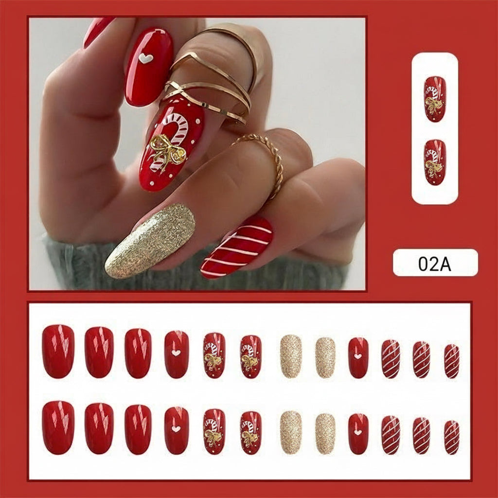 Christmas/Holiday Luxury Nails, 24pc Salon Set | Hand-Designed, Durable, Reusable, Non-Damaging