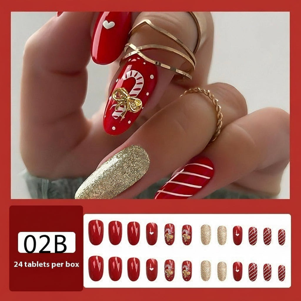 Christmas/Holiday Luxury Nails, 24pc Salon Set | Hand-Designed, Durable, Reusable, Non-Damaging