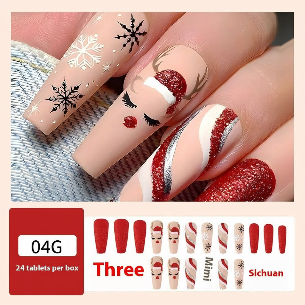 Christmas/Holiday Luxury Nails, 24pc Salon Set | Hand-Designed, Durable, Reusable, Non-Damaging